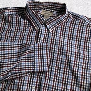 Duluth Trading Company Men Wrinkle Fighter Blue Red Check Button Down Shirt 2XL‎